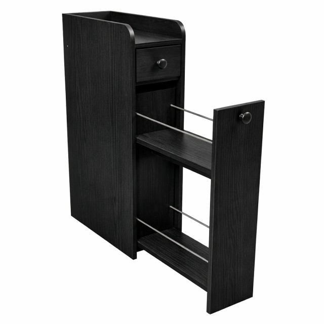 Costway Στενό ντουλάπι νίχης με ρόδες, ανοιχτό ράφι και 2 συρτάρια, μαύρο, 70 x 40 x 18 cm BA8418DK