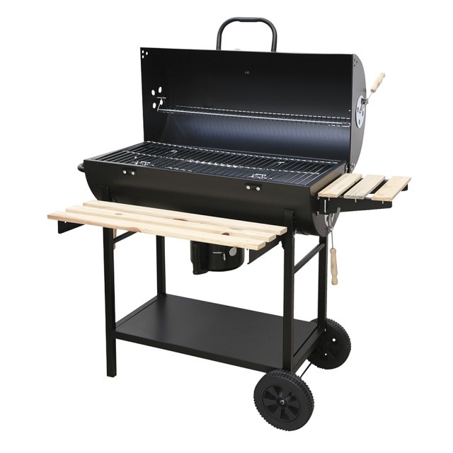 Galileo Ορθογώνιο μπάρμπεκιου από ανθρακοχάλυβα με ρόδες, καπάκι με σύστημα αερισμού, 2 ξύλινα ράφια BestBQ 2193238