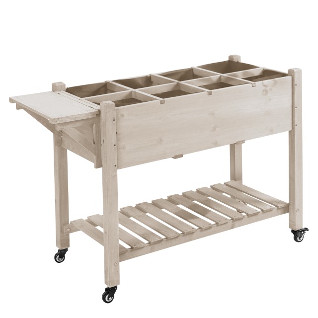 Outsunny Εξωτερική Ζαρντινιέρα με 8 Διαμερίσματα και Πλαϊνό Ράφι και Ξύλινο Ράφι από Έλατο, 123x54x87 εκ, Ξύλο 845-396V01ND