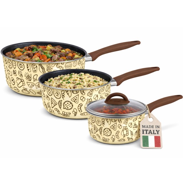 BAKAJI Σετ 3 Κατσαρολών με Καπάκι Γυάλινο και Λαβή Soft Touch 16-18-20εκ 02002054