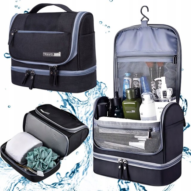 Verk Group Μεγάλη Αδιάβροχη Unisex Ταξιδιωτική Τσάντα Καλλυντικών με Γάντζο - Μαύρη 5907451375570
