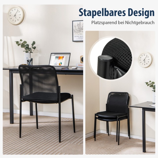 Costway  Σετ 2 Στοιβαζόμενες Καρέκλες Επισκεπτών Χωρίς Μπράτσα 63 x 52 x 84 εκ Μαύρο. CB10599DK-2