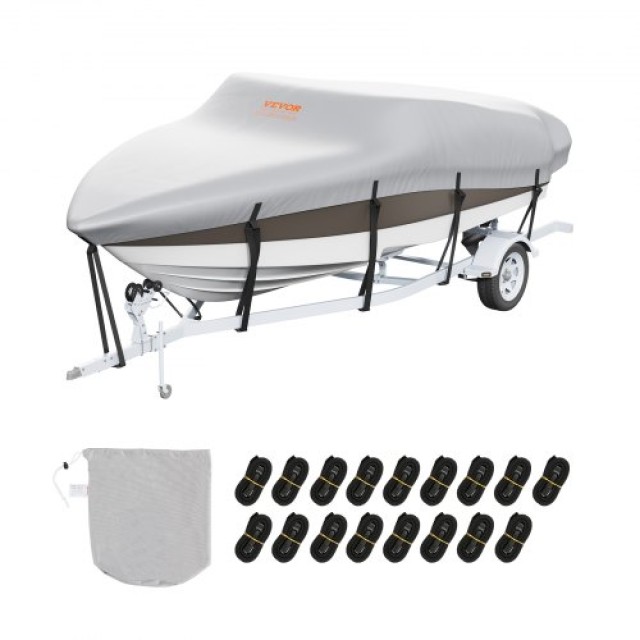 VEVOR Αδιάβροχο Κάλυμμα Σκάφους 7010-7310mm, 600D PU Oxford, με Κάλυμμα Κινητήρα & Ιμάντες, Γκρι TYCZ600D2324S51Q4V0
