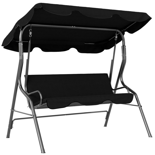Outsunny Τριθέσιο Κούνια με Ρυθμιζόμενο Σκιάδιο και Μαξιλάρια, Ατσάλι και Πολυεστέρας, 170x110x153 εκ., Μαύρο 84A-118V01BK