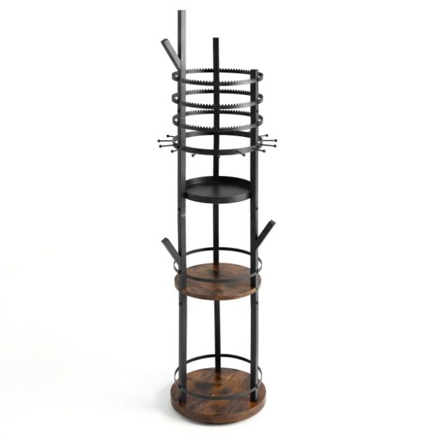 Costway Περιστρεφόμενη βάση κοσμημάτων 360° για σκουλαρίκια και κολιέ με 3 ράφια, ρουστίκ καφέ, 148,5 x 33 x 33 cm JV13045CF