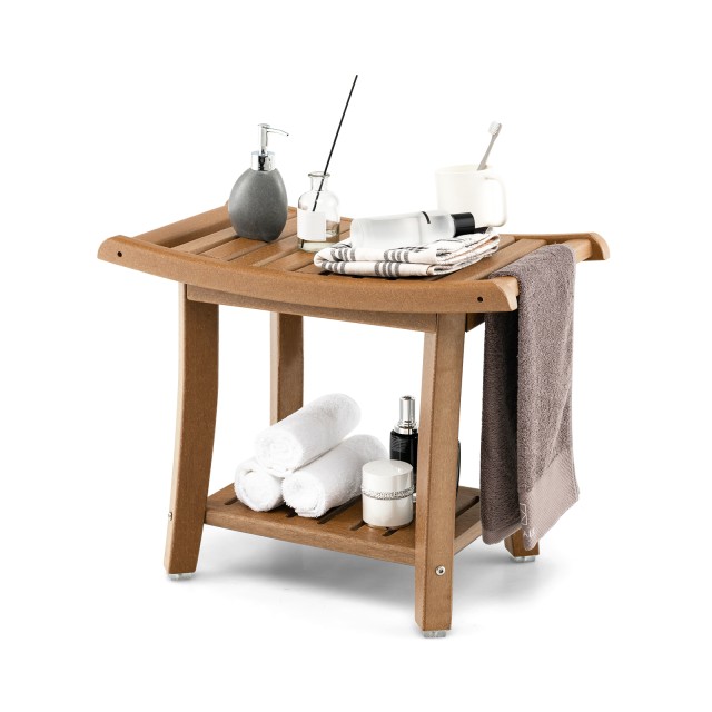 Costway Αδιάβροχο Σκαμπό Ντους με Καμπύλο Κάθισμα 60,5 x 34 x 48 cm Καφέ BA7859CF