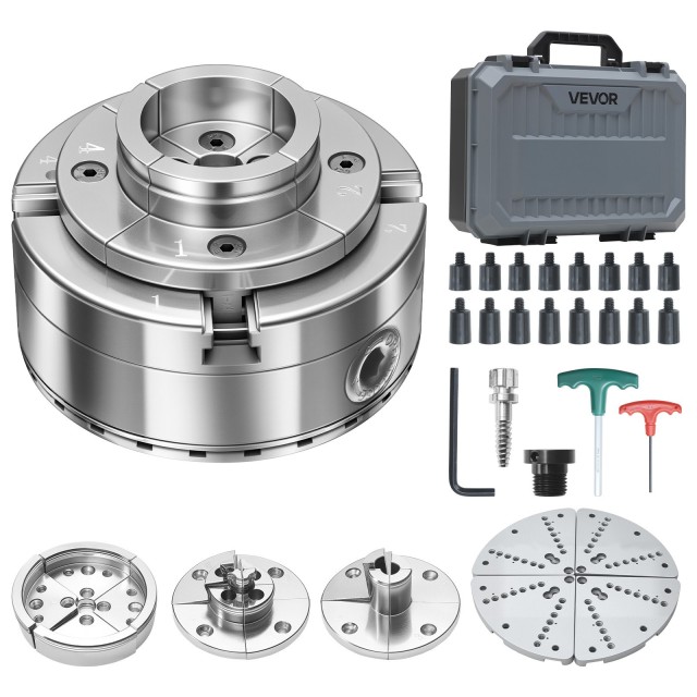 VEVOR Τόρνος Ξύλου 4 με 4 Σιαγόνες, Αυτοσυγκεντρωτικό Τσοκ, 1 x 8TPI & Αντάπτορας, 5 Σετ Σιαγόνων, Βαλίτσα Μεταφοράς MGCCKPTJ5JT4WWS7T001V0