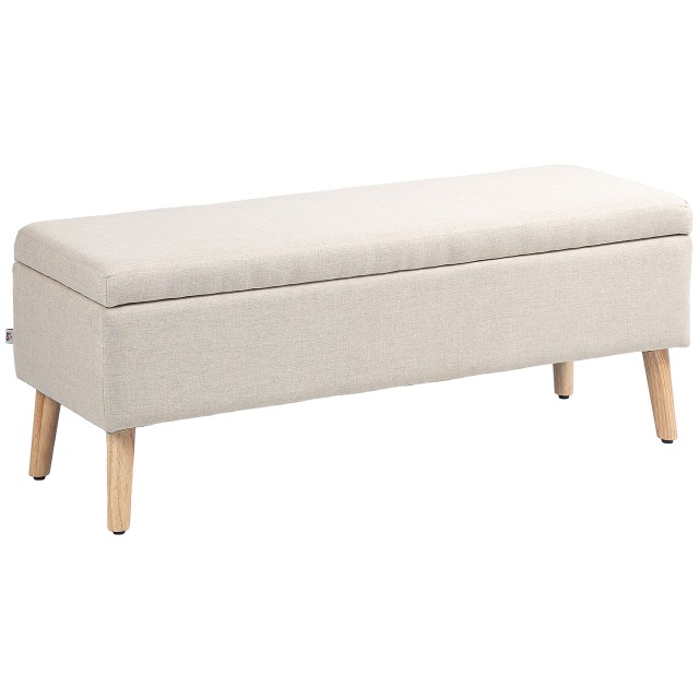 HOMCOM Πάγκος Αποθήκευσης 110x39x45 εκ. με Υφασμάτινη Επένδυση Λινού, Πόδια από Ξύλο Καουτσούκ, 220 kg, Μπεζ 838-175V00BG