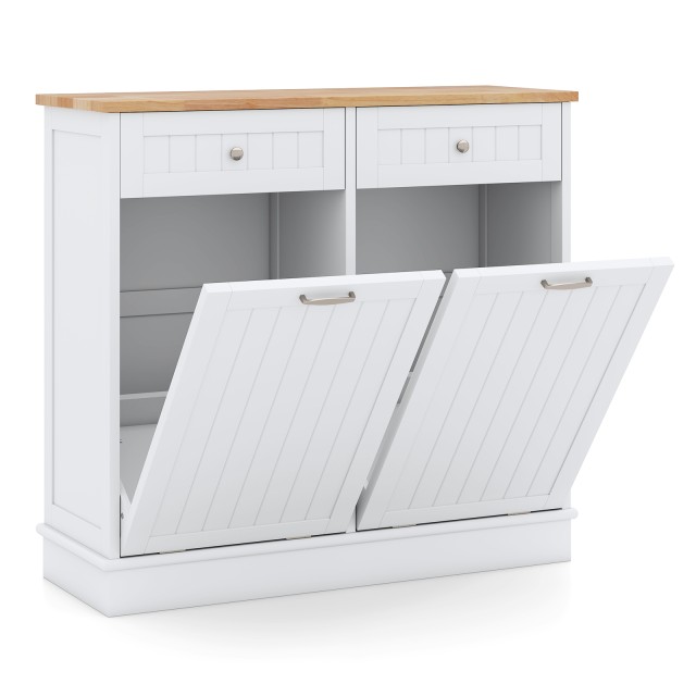 Costway Ντουλάπι Κουζίνας 90 x 33x 100 cm με 2 Πόρτες, Επιφάνεια Κοπής & Ξύλινο Πάγκο Εργασίας, 2 Συρτάρια - Λευκό JV12575WH