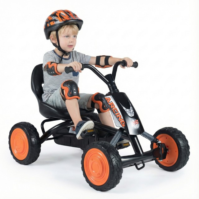 Costway Παιδικό Gokart με ρυθμιζόμενο κάθισμα και πεντάλ εμπρός-πίσω, για εξωτερικό χώρο, 3-8 ετών, μαύρο, 55 x 57 x 84 cm TQ10454DK