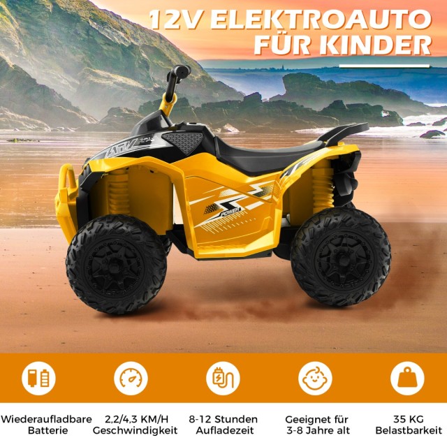 Costway  Παιδικό Quad Ηλεκτρικό Όχημα 4-8 Ετών με Ρεαλιστικό Σχεδιασμό και Διασκεδαστικές Λειτουργίες TQ10122DE-YW