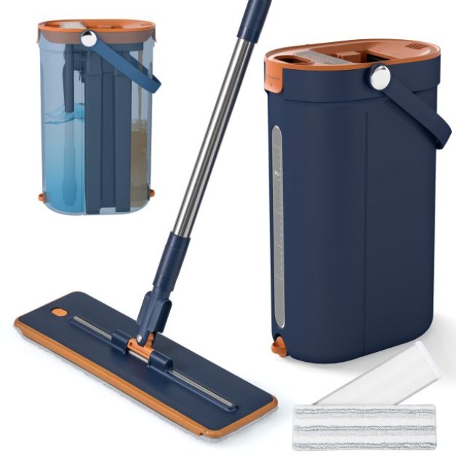 Costway Προηγμένο Σύστημα Σφουγγαρίστρας 3-Θαλάμων 26 x 19 x 39,5 cm με Διπλής Όψεως Κεφαλή 360° CL12070NY