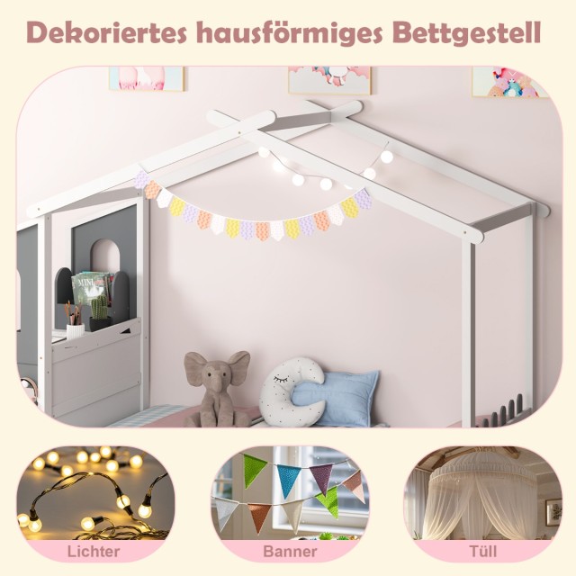 Costway Κρεβάτι-Σπίτι 90 x 200 cm με Ενσωματωμένο Γραφείο και Αποθηκευτικό Χώρο από Ξύλο HU10795WHT+