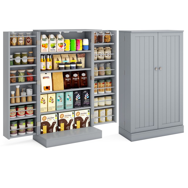 Costway Γκρι Ελεύθερο Μπουφέ-Ντουλάπι Κουζίνας με Πόρτες & Ρυθμιζόμενα Ράφια, Ύψος 104 εκ. KC57806HS