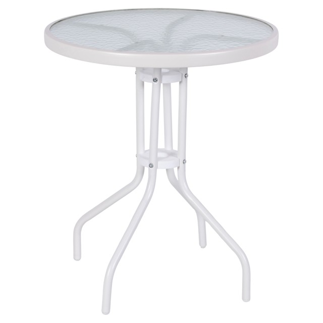 Galileo Στρογγυλό τραπέζι εξωτερικού χώρου 60 εκ από ανθρακούχο χάλυβα με επιφάνεια από σκληρυμένο γυαλί σε λευκό σφυρήλατο εφέ Est 2188455