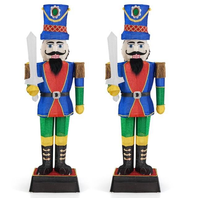 Costway Σετ 2 Τεμάχια Χριστουγεννιάτικες Φιγούρες Καρυοθραύστης Φωτιζόμενη Διακόσμηση XXL 184 εκ. CM24898DE-2