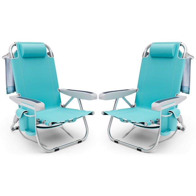 Costway Πτυσσόμενη Καρέκλα Παραλίας Ρυθμιζόμενη με Μαξιλάρι και Αποθηκευτικούς Χώρους NP11624BL-2