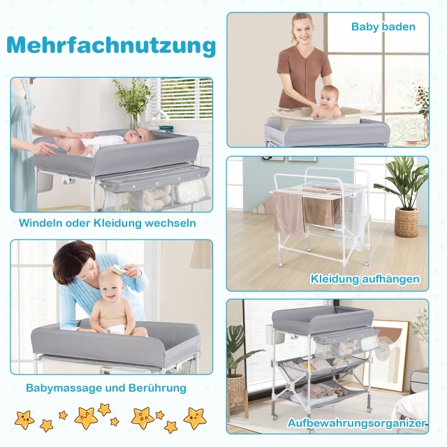 Costway Φορητή Αλλαξιέρα με Ρόδες και Ρυθμιζόμενο Ύψος σε Γκρι Χρώμα AC10029GR