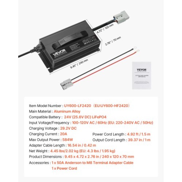 VEVOR Φορτιστής LiFePO4 24V 20A 29.2V AC-DC για RV FCCDQ24V20A0KO4EE001V2