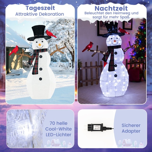 Costway Φωτιζόμενος Χιονάνθρωπος με Κόκκινα Πουλιά - Χριστουγεννιάτικη Διακόσμηση CM24914DE