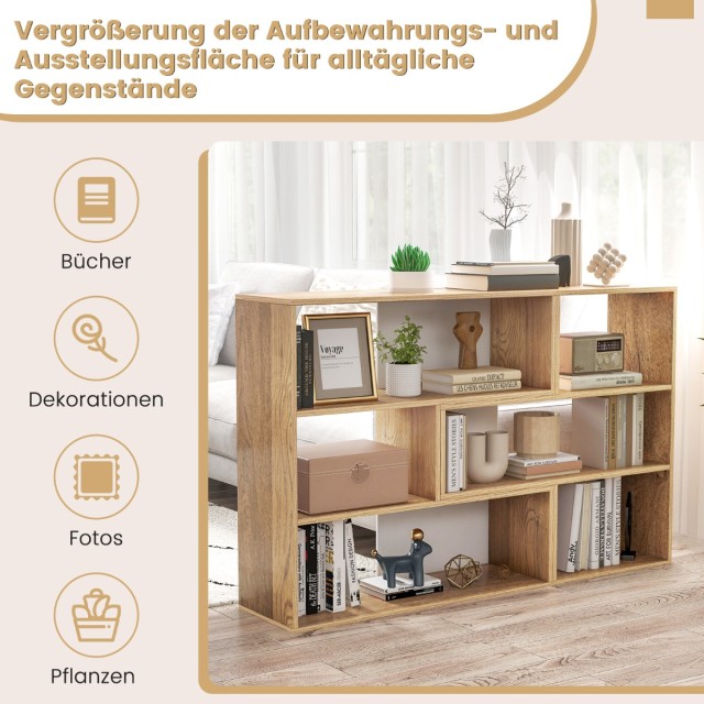 Costway Σύγχρονη Βιβλιοθήκη με 3 Επίπεδα & Προστασία από Ανατροπές - Φυσική Όψη CB10613+