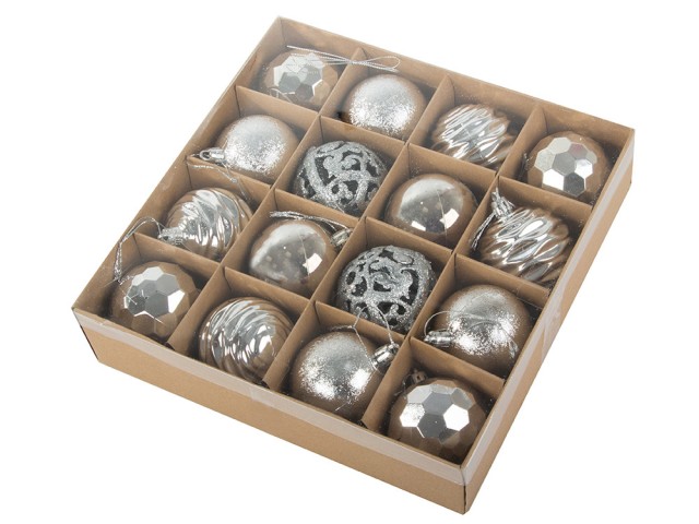 Verk Group Χριστουγεννιάτικες Μπάλες Δέντρου 6εκ. - Σετ 16τμχ σε Ασημί Σχέδια 5907451351017