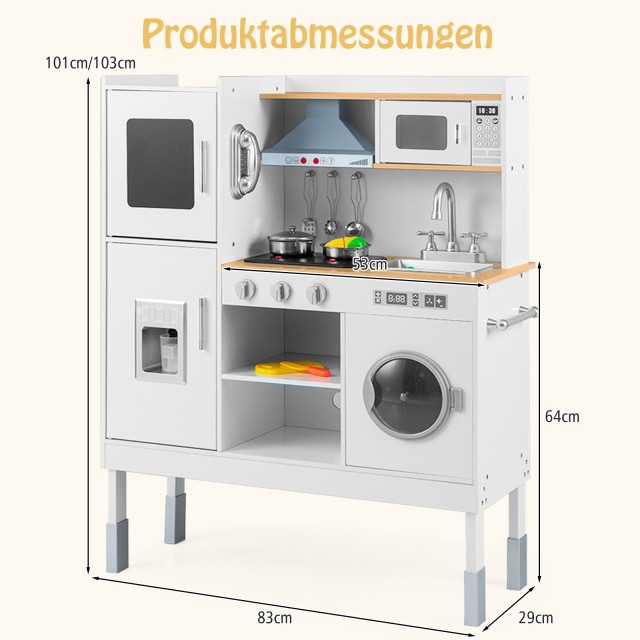 Costway Ξύλινη Παιδική Κουζίνα με 16 Αξεσουάρ Παιχνιδιού για Παιδιά από 3 Ετών 83 x 29 x 103 cm Φυσικό TP10469NA