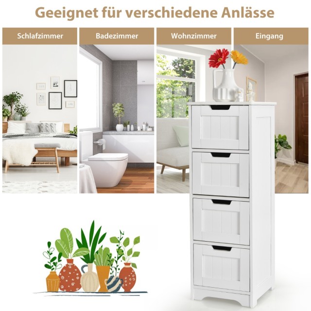 Costway Λευκή Ντουλάπα Μπάνιου με 4 Συρτάρια 30 x 30 x 83 εκ. HW67505WH