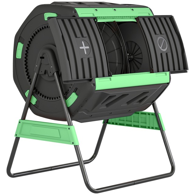 Outsunny Οικιακός Κομποστοποιητής 200 L Διπλού Θαλάμου με 8 Αεραγωγούς, από PP και Μέταλλο, 94 x 67 x 98 εκ., Πράσινο και Μαύρο 84H-649V00GN