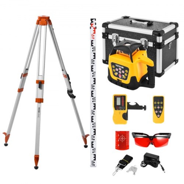 VEVOR Σετ Περιστρεφόμενου Λέιζερ με Τρίποδο & Ράβδο, Κόκκινη Ακτίνα, Εμβέλεια 300μ, Προσαρμόσιμη Κλίση, 360° Περιστροφή, Ακριβές, Με Τηλεχειριστήριο & Θήκη Μεταφοράς ZHSKU00000000000541