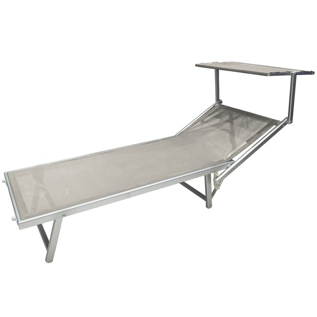 Galileo Πτυσσόμενη ξαπλώστρα παραλίας με ομπρέλα, κατασκευή από αλουμίνιο, κάθισμα από πολυεστέρα και PVC, cru mlange Riccione Est 5901426