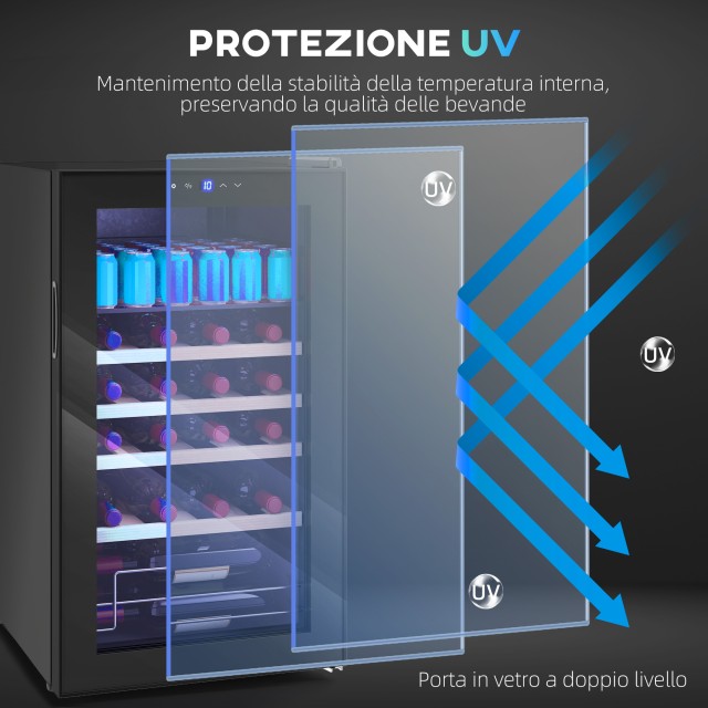 HOMCOM Ψυγείο Κρασιού 63L με Ρυθμιζόμενα Ράφια για 16 Μπουκάλια & 25 Κουτάκια, 43x45x74 εκ., Μαύρο 800-300V90BK