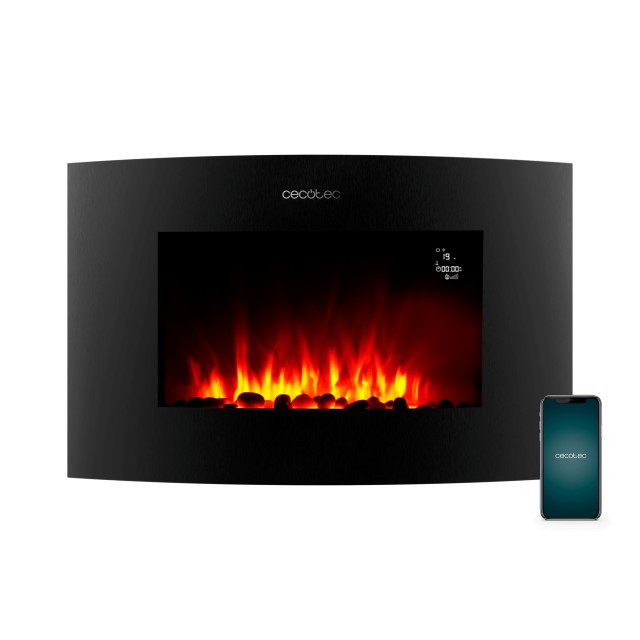 CECOTEC Ηλεκτρικό Διακοσμητικό Τζάκι ReadyWarm 3560 Curved Flames Connected 35 2000W με Wi‑Fi, Τηλεχειριστήριο και Καμπύλο Κρύσταλλο Τεμπερλένιο CEC-117776