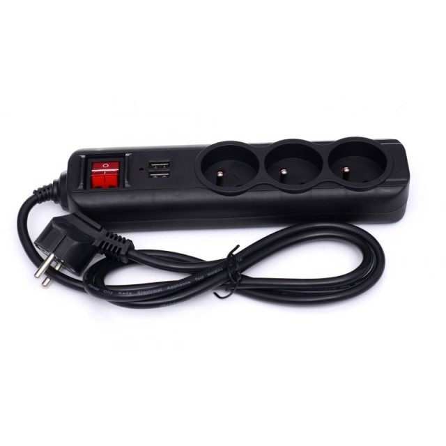 Πολύπριζο με 3 Υποδοχές & 2 Θύρες USB – 3m με Διακόπτη KD-4032 Kraft&Dele
