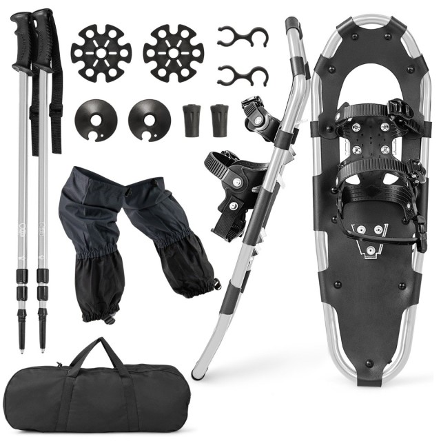 Costway Σετ Χιονοπέδιλα 63 cm με Εργονομική Διπλή Δέση σε Ασημί χρώμα SP38536SL-25