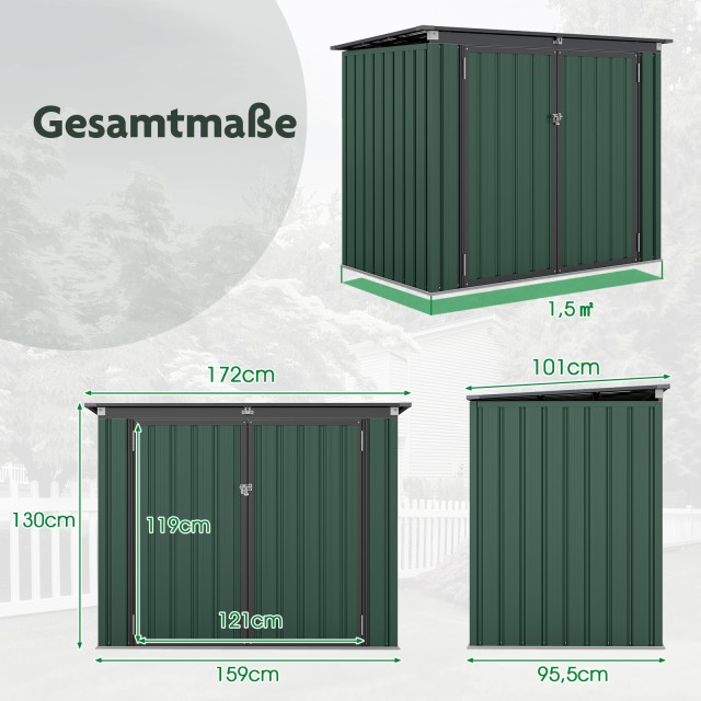 Costway Πράσινο Σπίτι Ανακύκλωσης: Μεταλλική Διπλή Κατασκευή για Κάδους Απορριμμάτων (172 x 95.5 x 130 cm) GT4275LV