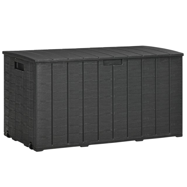 Outsunny Κουτί Κήπου 366L Εφέ Ξύλου από Πλαστικό, 122.4x62x64.5 cm, Μαύρο 84G-122V00BK