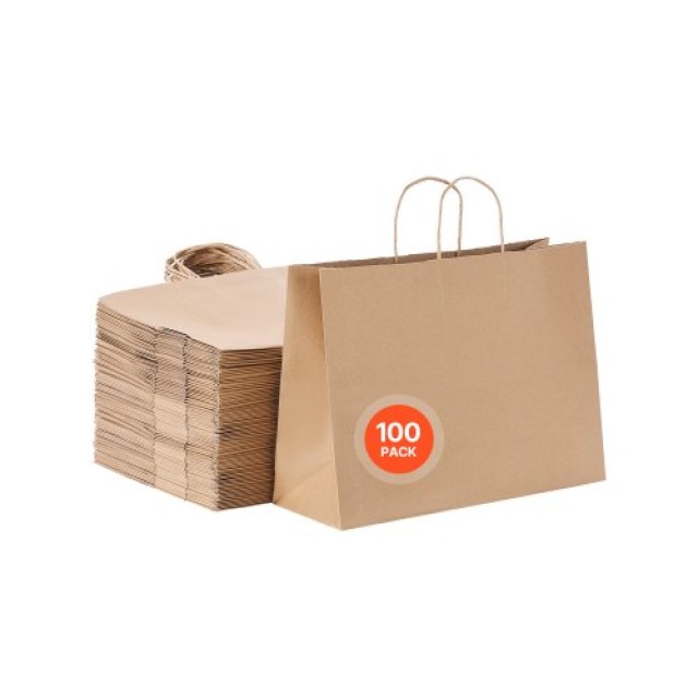 VEVOR Χάρτινες Τσάντες με Χερούλια 100τμχ 16x6x12 καφέ ZZGWDHTS1661CAJP1001V0