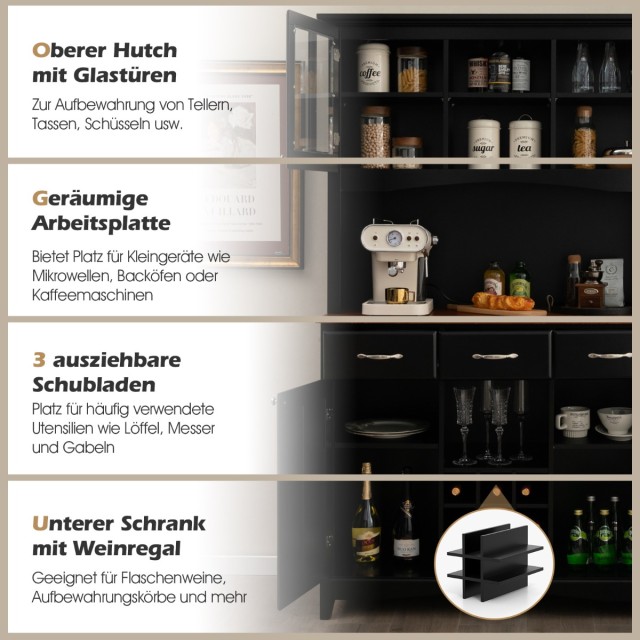 Costway Ελεύθεροι Κουζινικοί Αποθηκευτικοί Χώροι με Ρυθμιζόμενα Ράφια και Κρασοθήκη HW64504BK+