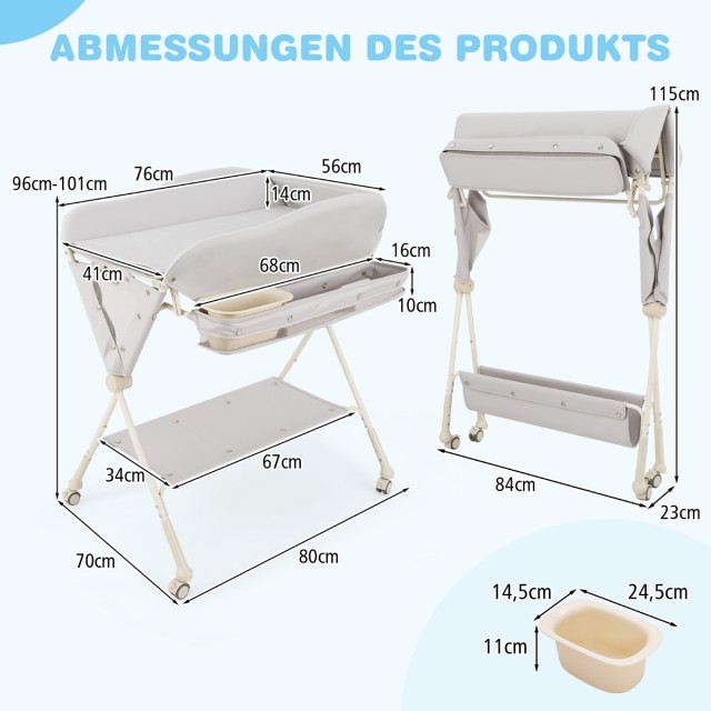 Costway Πτυσσόμενος Σταθμός Αλλαγής Μωρού με Λεκάνη Νερού και Γκρι Καλάθι Αποθήκευσης AC10033HS