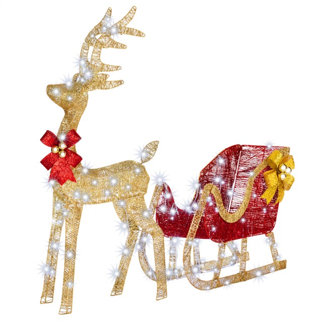 BAKAJI  Τάρανδος Χριστουγέννων XXL με Φωτιζόμενο Έλκηθρο για Εξωτερικό Χώρο 8 Λειτουργίες Ψυχρό Λευκό H120  02839574