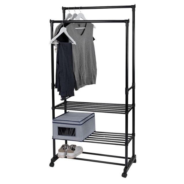 Galileo Πολυλειτουργική κρεμάστρα Sordine με 2 μπάρες, 4 ρόδες, 3 ράφια, ύψος ρυθμιζόμενο έως 160 cm 5910131