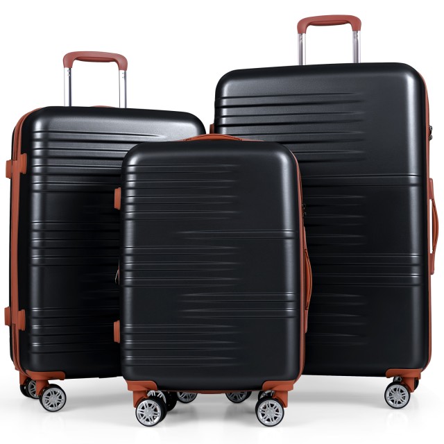 Costway Σετ Κουφωμάτων Αποσκευών με Σκληρό Κέλυφος 3 Τεμαχίων με Κλείδωμα TSA, Τηλεσκοπική Λαβή Αλουμινίου & 4 Ρόδες - Μαύρο BL10015DK