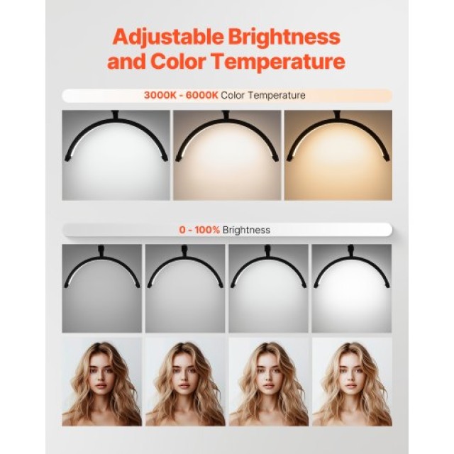 VEVOR Φωτιστικό Νυχιών 20W με Κλιπ & Βάση Κινητού LED Ημισέληνος WSDZMJS16YC0HMI0LV2