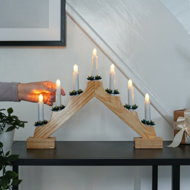 BAKAJI Ηλεκτρικό Χριστουγεννιάτικο Κηροπήγιο LED 7 Κεριών Ξύλινο Χρώμα 02814734