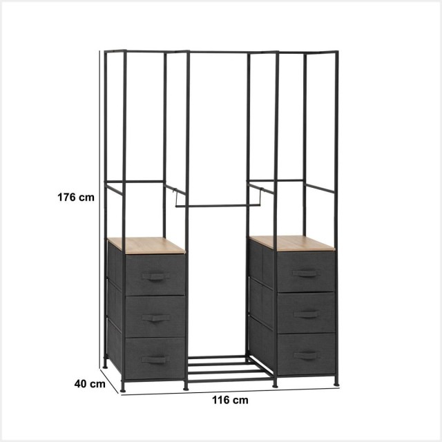 5FIVE Simply smart Μεταλλική Ντουλάπα Tissa 116 x 40 x 176 εκ με Ξύλινα Ράφια και Υφασμάτινα Συρτάρια 193595