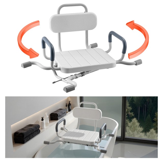 VEVOR Περιστρεφόμενη Καρέκλα Ντους με Μπράτσα και Πλάτη, Κάθισμα Μπανιέρας έως 100 kg για Ηλικιωμένους και ΑμεΑ KJSYGZYTLSLKW6CAD001V0