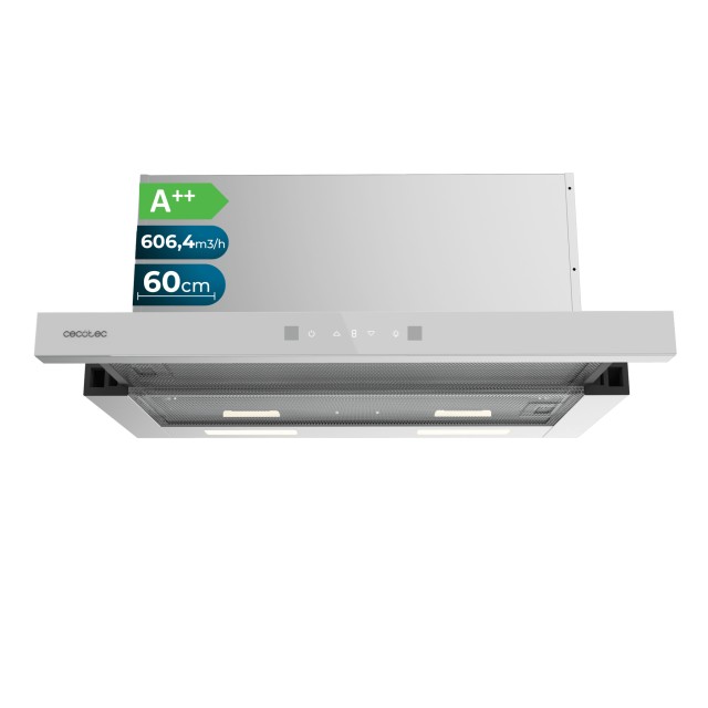 CECOTEC Τηλεσκοπικός Απορροφητήρας 60cm με Απορρόφηση 606,4m³/h, Bolero Flux TLT 605501 Glass White A++ ,Λευκός, Inox, Τζάμι, Κινητήρας DC, Touch Control CEC-110285