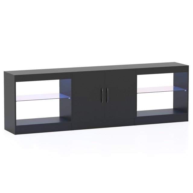 Costway Πολυλειτουργική Τηλεοπτική Βάση με LED Φωτισμό & Ρυθμιζόμενα Γυάλινα Ράφια Μαύρη (κατάλληλη για τηλεοράσεις έως 85 ίντσες) 55 x 195 x 30 εκ. JV12963DK