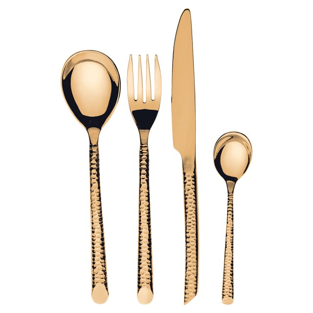 Villa DEste  Σετ 24 μαχαιροπίρουνα από ανοξείδωτο ατσάλι με γυαλιστερή λαβή σε σφυρήλατο χρυσό εφέ Malindi 5921479